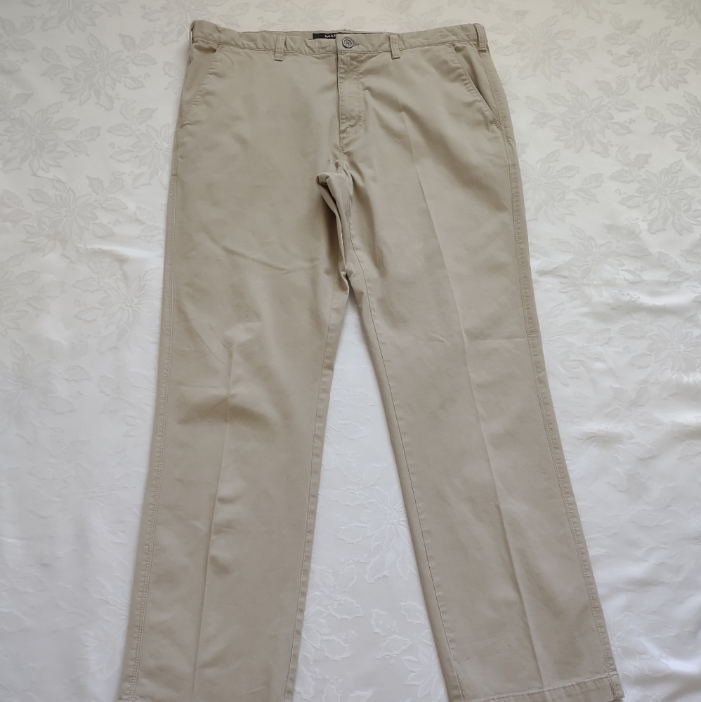 Marc Anthony slim fit beige cotton flat front pants